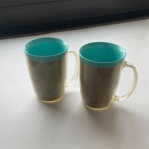 2 Raffia Burlap Inuslated Melmac Mugs - Vintage & MCM     $12 for both